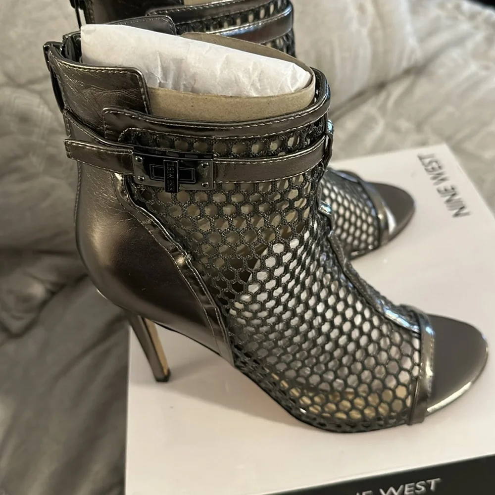 Nine West Pewter Cage Open Toe Booties - Picture 5 of 9